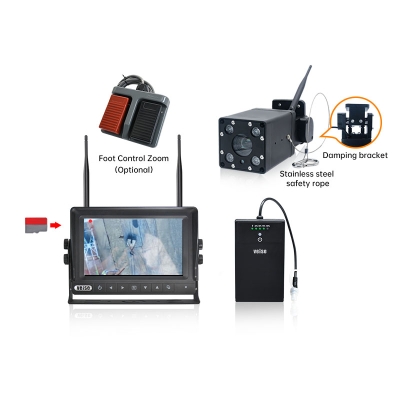 7-inch 20x zoom wireless blind spot detection system with waterproof monitor, optional zoom control with foot pedal